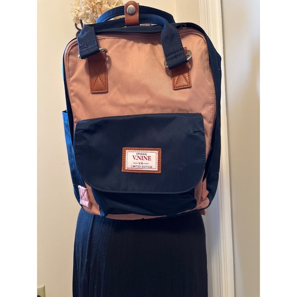 V.Nine Handbags - V.Nine Original Limited Edition Backpack Navy Pink Nylon Casual Daypack Bag NWOT